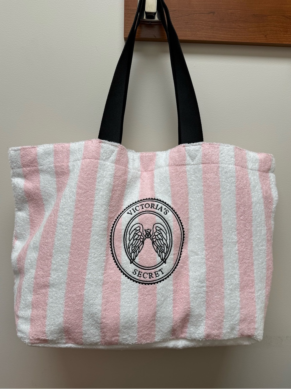 Victoria’s Secret Heritage Striped Terry Cloth Tote Beech Bag Pink White NWOT